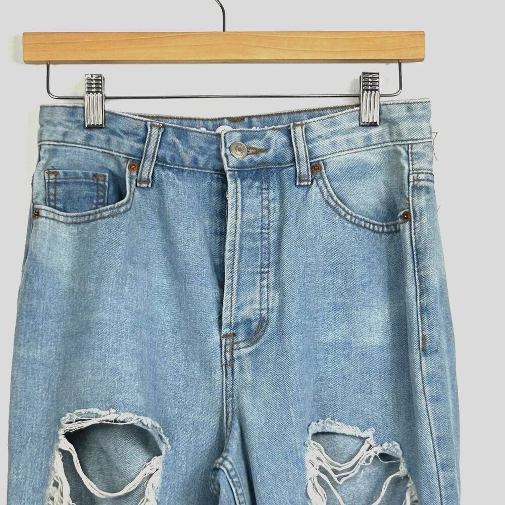 SONG Classic Mom Jeans Womens 3 Button Fly Distressed Ripped‎ Light Wash - Picture 2 of 10